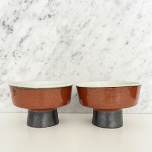 Handmade Ceramic Pottery Pedestal Bowls Organic Minimalist Zen Vietnam 2 Pc